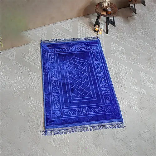 Comfort Janamaz - Premium Velvet Quilted Prayer Mat - Color Blue