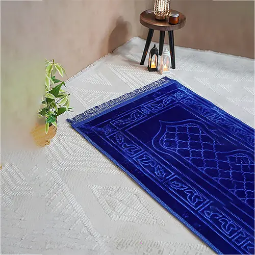 Comfort Janamaz - Premium Velvet Quilted Prayer Mat - Color Blue