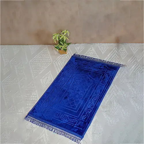 Comfort Janamaz - Premium Velvet Quilted Prayer Mat - Color Blue