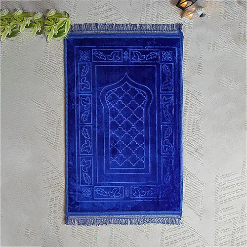 Comfort Janamaz - Premium Velvet Quilted Prayer Mat - Color Blue