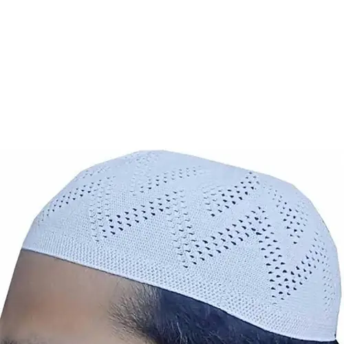 Knitted Prayer Cap - Namaz Cap for men - Pakistani prayer cap - Color White