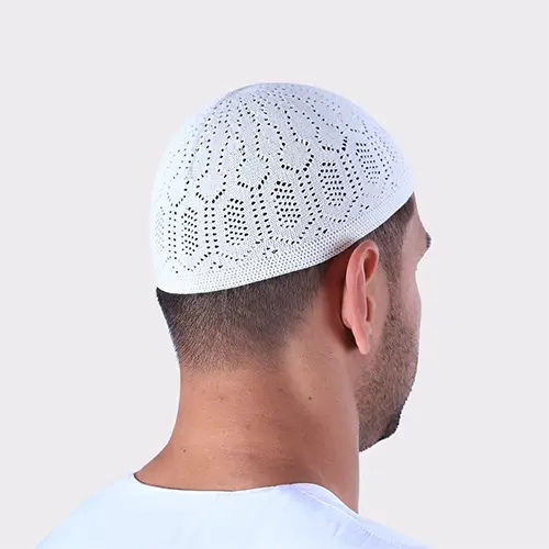 Knitted Prayer Cap - Namaz Cap for men - Pakistani prayer cap - Color White
