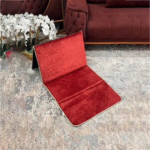 Foldable Prayer Mat Prayer Rug with Backrest - Janamaz - Color maroon