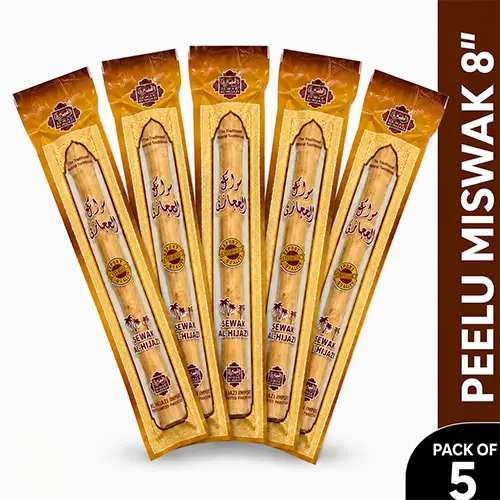 Peelu Miswak 8 Inch - Pack of 5 - Natural Toothbrush | Sewak Al-Hijazi Miswak Sticks | Organic Oral Care for Teeth Cleaning, Fresh Breath & Gum Hygiene
