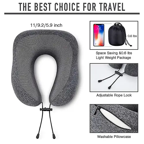 THMINS Travel Pillow, For Sleeping Airplane, Car Neck Pillow for Travel, U Shaped Neck Support Comfortable & Breathable Cover, Airplane Travel Kit.