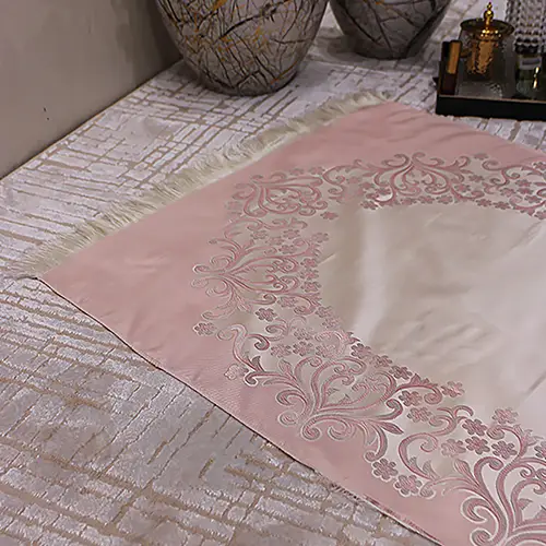 Silk Janamaz With Bag - Foldable Travel Prayer Mat - Color Pink