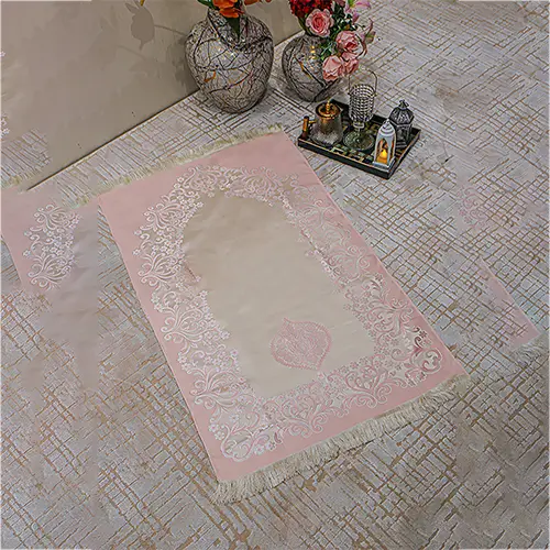 Silk Janamaz With Bag - Foldable Travel Prayer Mat - Color Pink