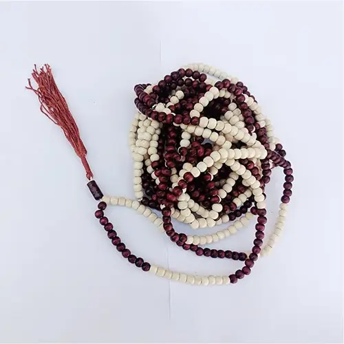Wooden Tasbeeh Misbaha Islamic Gift Tasbih Prayer 99 Beads - Color Brown/Cream Mix