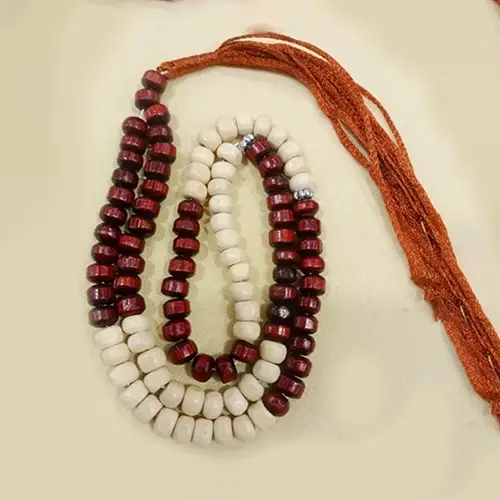 Wooden Tasbeeh Misbaha Islamic Gift Tasbih Prayer 99 Beads - Color Brown/Cream Mix